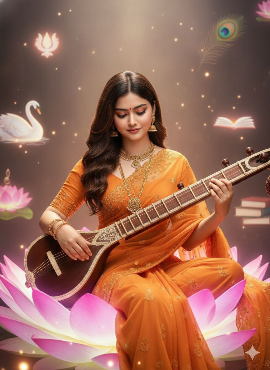 Saraswati Puja ai prompt for girl