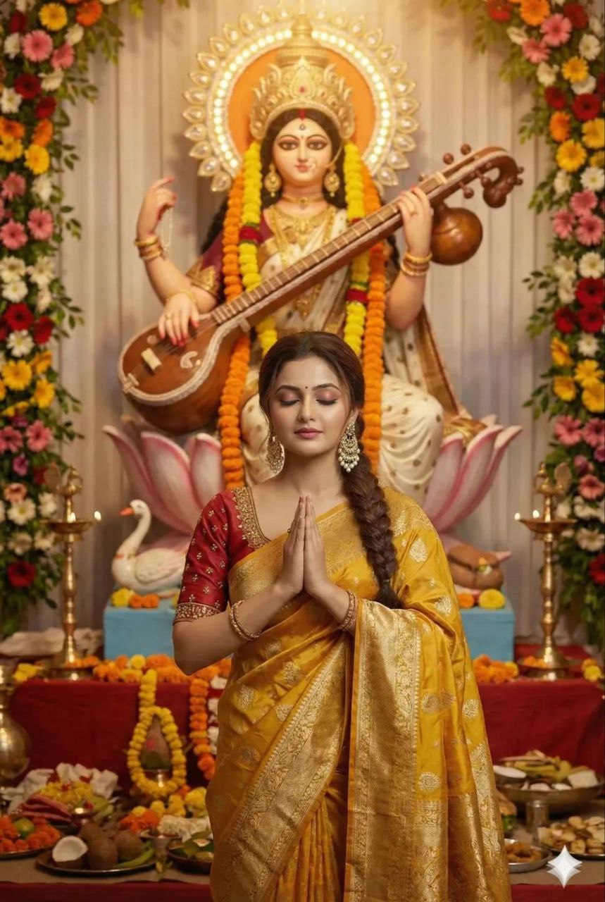 Saraswati Puja ai Prompt For Girl
