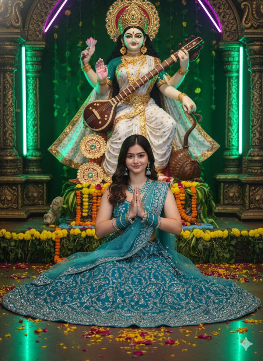 Saraswati Puja ai prompt for girl