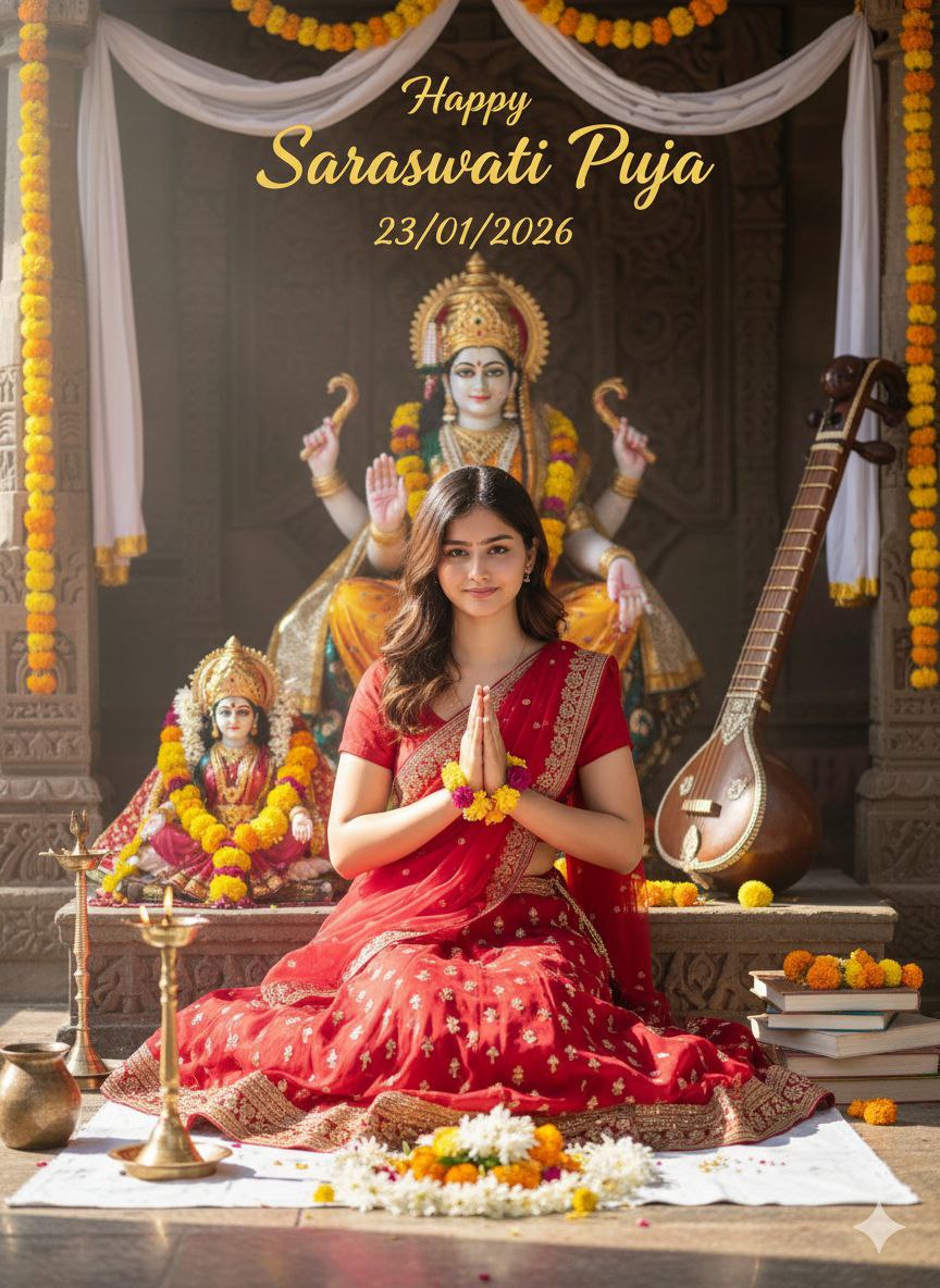 Saraswati Puja ai prompt for girl